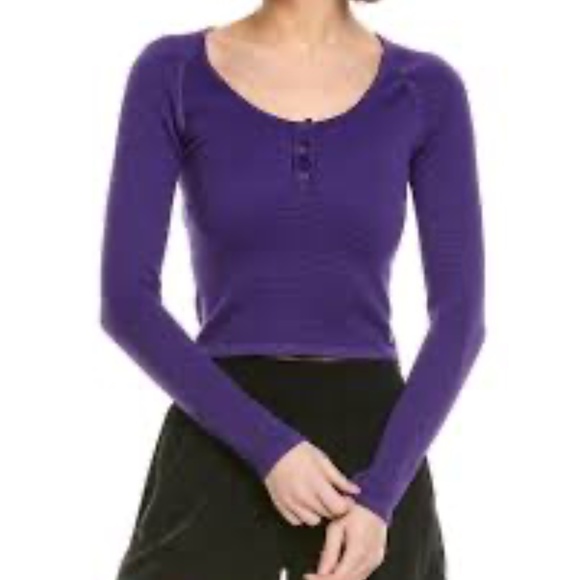 FREE PEOPLE  Bail Out Crop Knit Top - Dark Amethyst - Picture 3 of 8